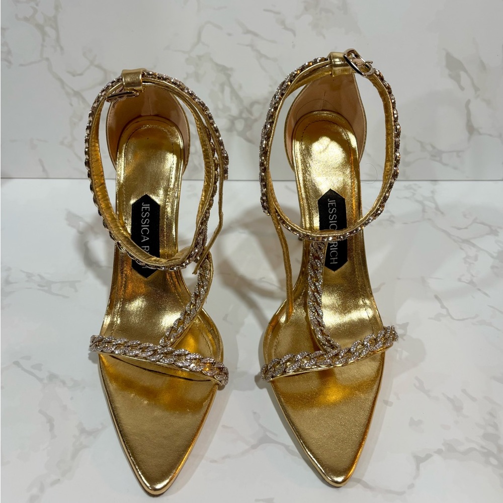 Jessica Rich Embellished Chain Ankle Strap High Heel Sandals